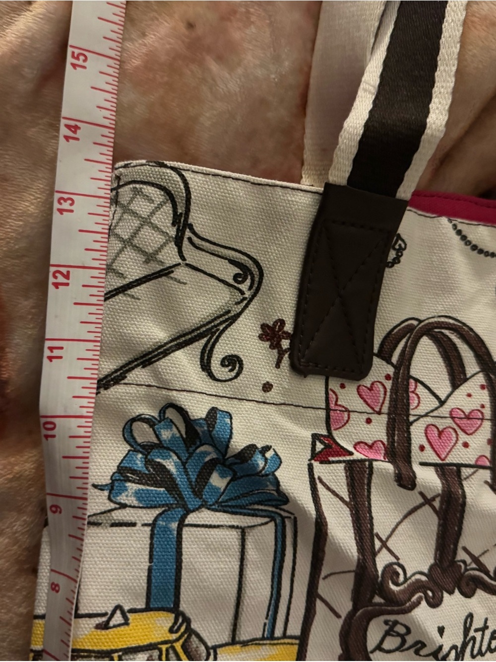 Brighton White Illustrated Canvas Tote Bag with Pink Interior - Picture 7 of 8
